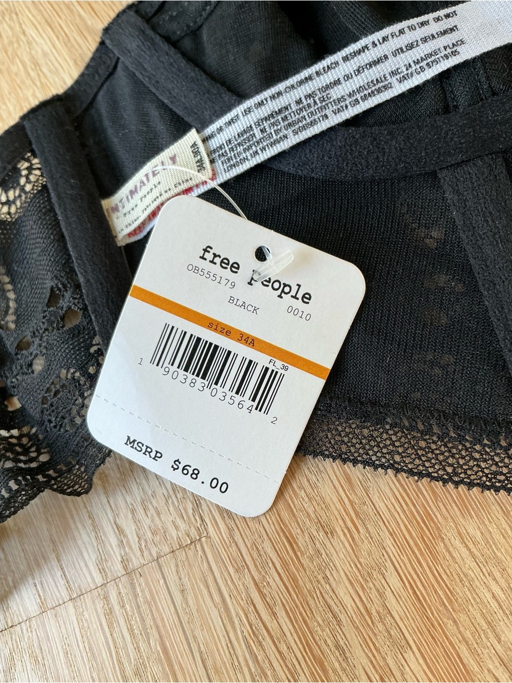 Free People Black Lace Goth Grunge Boho Longline Underwire Bra Top Size 34A NWT! - Picture 4 of 7